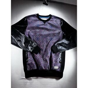 Entree LS Mens Purple/Black 2 Pocket Sweatshirt Faux Leather Sleeves Size L NWOT